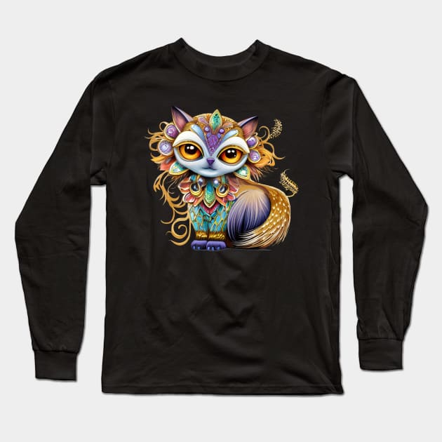 Colorful Cat with Jewel Adornments Long Sleeve T-Shirt by The Wolf and the Butterfly